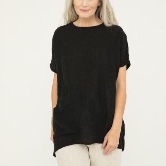 Nwt Retired Black Harper Tunic Top Linen Gauze Short Sleeve S M Small Medium